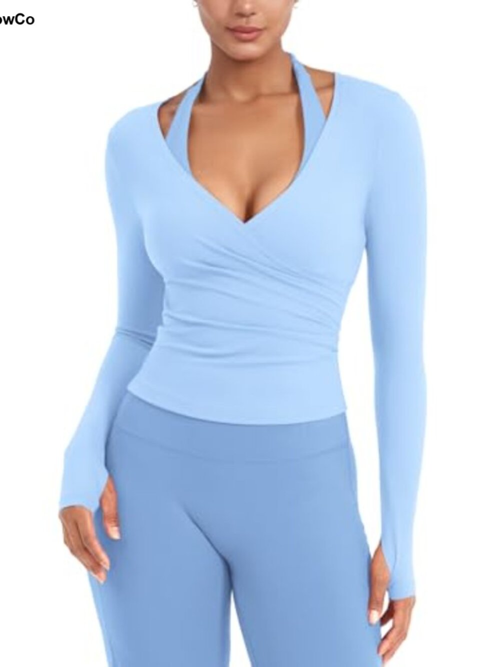 Women's Nylon Spandex Workout Wrap Top Long Sleeve Thumbholes Slim Fit